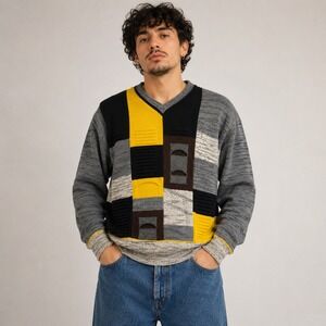 Carlo Colucci 3D Knit Sweater Personality Japan Exclusive Gray Yellow Size 52 XL